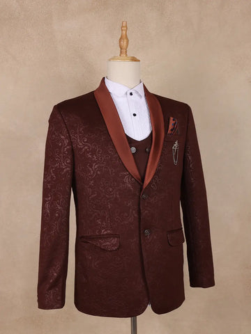 Red Floral Designed Men's Suit for Reception - Diadem