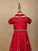 Red Floral Designed Raw Silk Lehenga - Diadem