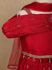 Red Floral Designed Raw Silk Lehenga - Diadem