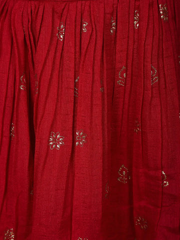 Red Floral Designed Raw Silk Lehenga - Diadem