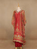 Red Floral Designed Semi Silk Kaftan Suit - Diadem