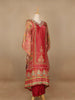 Red Floral Designed Semi Silk Kaftan Suit - Diadem
