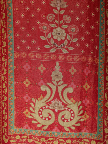 Red Floral Designed Semi Silk Kaftan Suit - Diadem
