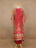 Red Floral Designed Semi Silk Kaftan Suit - Diadem