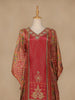 Red Floral Designed Semi Silk Kaftan Suit - Diadem