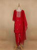 Red Floral Designed Semi Silk Salwar Suit - Diadem