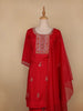 Red Floral Designed Semi Silk Salwar Suit - Diadem