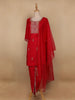 Red Floral Designed Semi Silk Salwar Suit - Diadem
