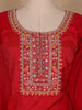Red Floral Designed Semi Silk Salwar Suit - Diadem