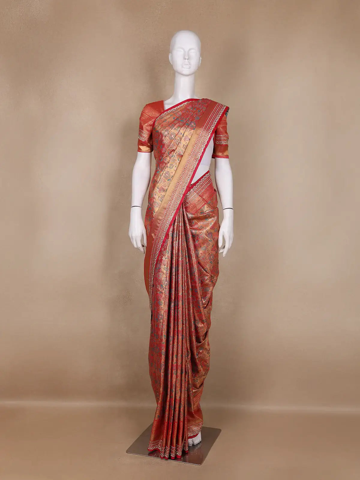 Red Floral Woven Banarasi Silk Saree - Diadem