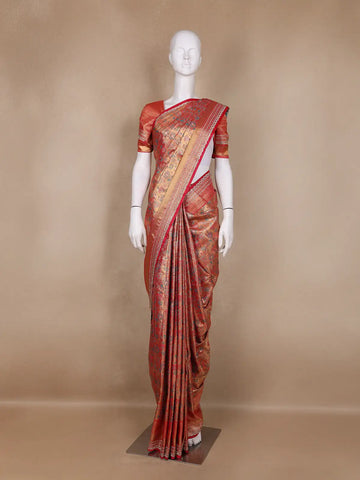 Red Floral Woven Banarasi Silk Saree - Diadem