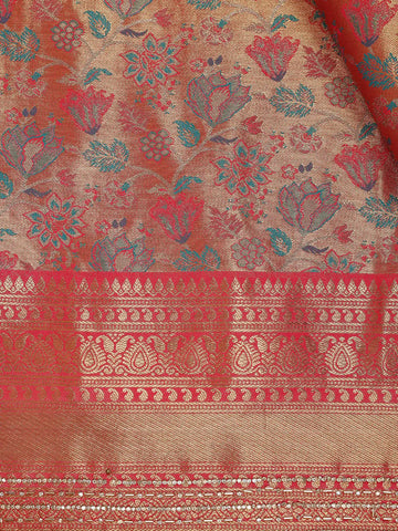 Red Floral Woven Banarasi Silk Saree - Diadem