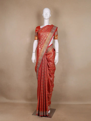 Red Floral Woven Banarasi Silk Saree - Diadem
