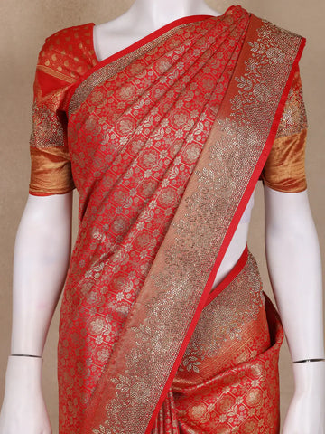 Red Floral Woven Banarasi Silk Saree - Diadem
