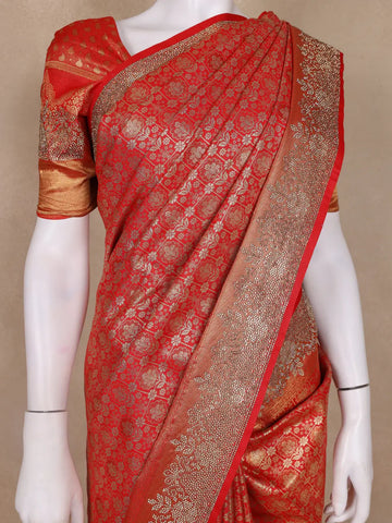 Red Floral Woven Banarasi Silk Saree - Diadem