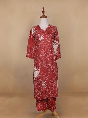 Red Floral Designed Cotton Salwar Suit - Diadem