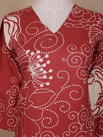 Red Floral Designed Cotton Salwar Suit - Diadem