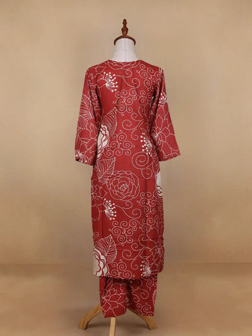 Red Floral Designed Cotton Salwar Suit - Diadem