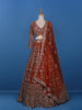 Red Floral Embroidered Net Lehenga for Brides - Diadem