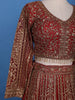 Red Floral Embroidery Bridal Net Lehenga - Diadem