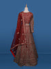 Red Floral Embroidery Bridal Net Lehenga - Diadem