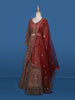 Red Floral Embroidery Bridal Net Lehenga - Diadem