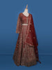 Red Floral Embroidery Bridal Net Lehenga - Diadem