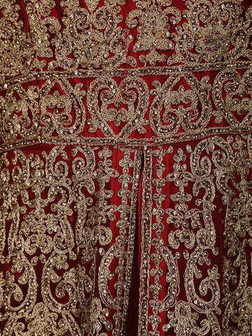 Red Floral Embroidery Net Bridesmaid Gown - Diadem