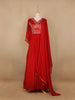 Red Floral Embroidery Semi Silk Gown - Diadem