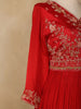 Red Floral Embroidery Semi Silk Gown - Diadem