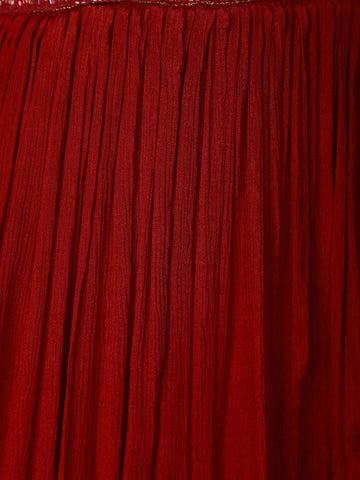 Red Floral Embroidery Semi Silk Gown - Diadem