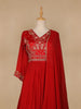 Red Floral Embroidery Semi Silk Gown - Diadem