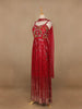 Red Floral Mirror Embroidery Georgette Jumpsuit - Diadem