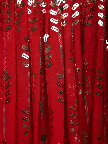 Red Floral Mirror Embroidery Georgette Jumpsuit - Diadem