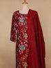 Red Floral Printed Semi Silk Salwar Suit - Diadem