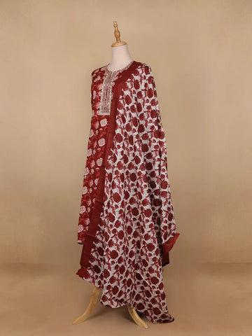 Red Floral Prints Cotton Straight Cut Salwar Suit - Diadem