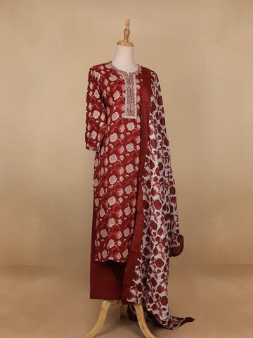 Red Floral Prints Cotton Straight Cut Salwar Suit - Diadem