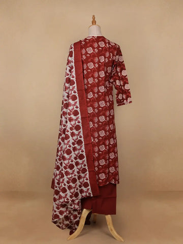 Red Floral Prints Cotton Straight Cut Salwar Suit - Diadem