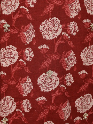 Red Floral Prints Cotton Straight Cut Salwar Suit - Diadem