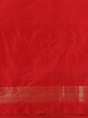 Red Floral Woven Banarasi Silk Saree - Diadem
