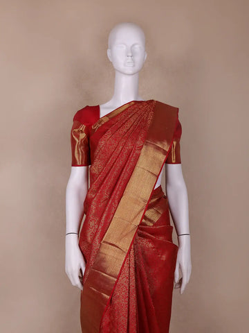 Red Floral Woven Pure Kanchipuram Silk Saree - Diadem