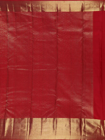 Red Floral Woven Pure Kanchipuram Silk Saree - Diadem