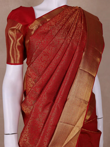 Red Floral Woven Pure Kanchipuram Silk Saree - Diadem