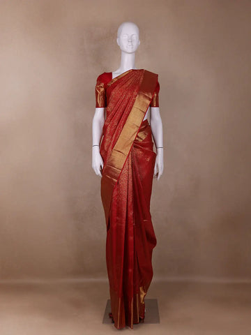 Red Floral Woven Pure Kanchipuram Silk Saree - Diadem