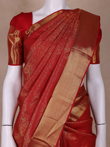 Red Floral Woven Pure Kanchipuram Silk Saree - Diadem
