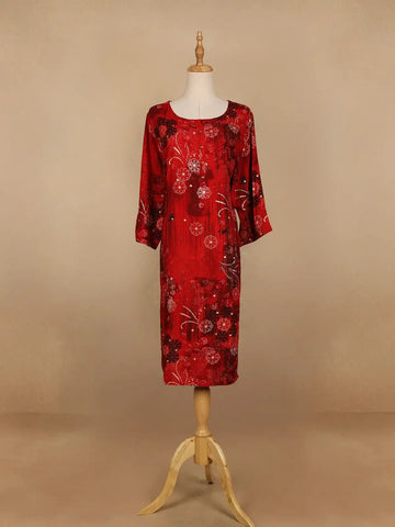 Red Floran Design Cotton Kurti - Diadem