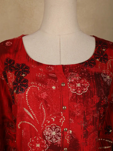 Red Floran Design Cotton Kurti - Diadem