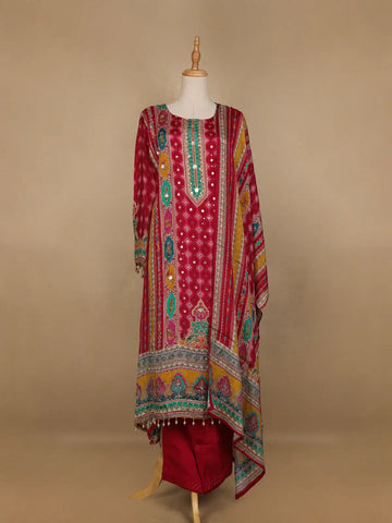 Red Mirror Designed Crepe Salwar Suit - Diadem
