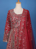Red Mirror Embroidered Georgette Palazzo Salwar Suit - Diadem
