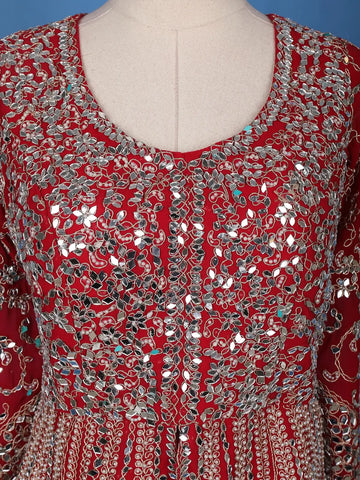 Red Mirror Embroidered Georgette Palazzo Salwar Suit - Diadem